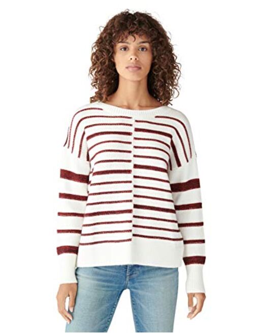 Lucky Brand Women's Long Sleeve Crew Neck Textured Stripe Sweater