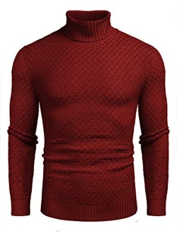 Men Knitted Turtleneck Sweater Slim Fit Thermal Ribbed Sweater Pullover