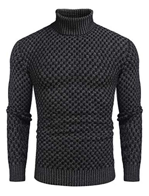 COOFANDY Men Knitted Turtleneck Sweater Slim Fit Thermal Ribbed Sweater Pullover