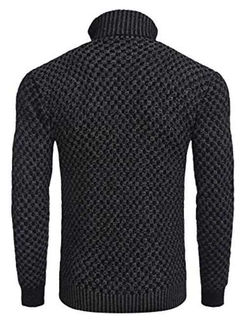 COOFANDY Men Knitted Turtleneck Sweater Slim Fit Thermal Ribbed Sweater Pullover