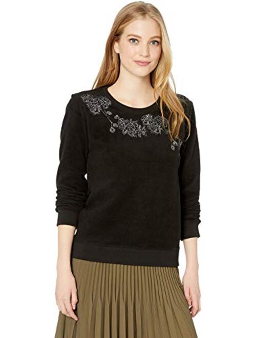 Lucky Brand Women's Fleece Floral Pullover Sweater