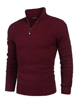 Men's Quarter Zip Sweaters Slim Fit Lightweight Cotton Knitted Mock Turtleneck Pullover