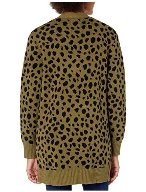 Lucky Brand Women's Long Sleeve Open Front Leopard Mid Length Cardigan
