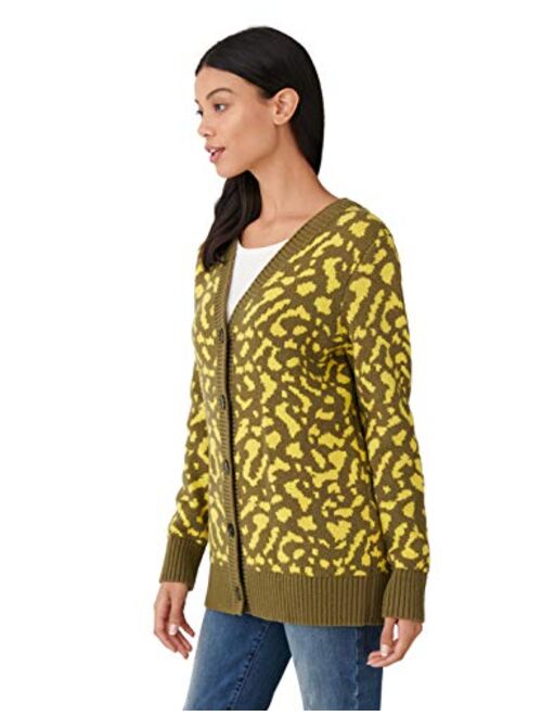 Lucky Brand Women's Long Sleeve Open Front Leopard Mid Length Cardigan