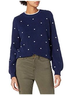 Women's Embroidered Heart Crew Neck Sweater