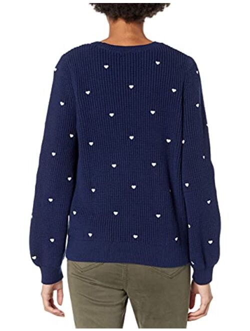 Lucky Brand Women's Embroidered Heart Crew Neck Sweater