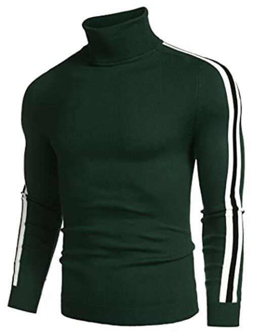 COOFANDY Men's Slim Fit Turtleneck Sweater Casual Knitted Pullover Striped Sweater