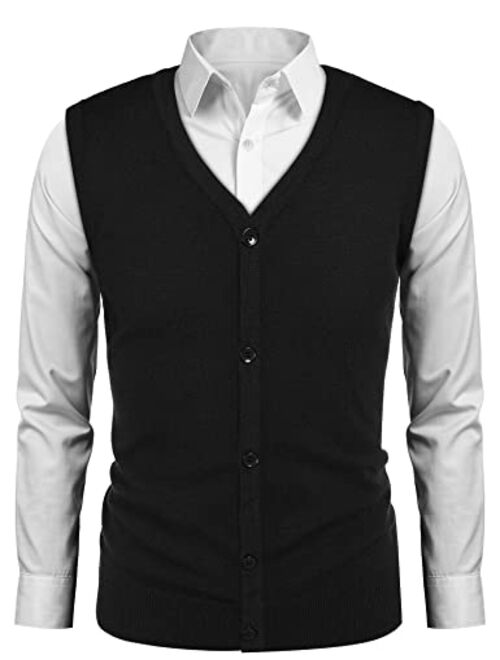 COOFANDY Men's Sweater Vest V Neck Casual Sleeveless Knitted Button Cardigan Vest