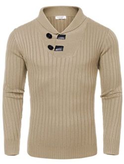 Men's Shawl Collar Sweaters Casual Relaxed Fit Button Knitted Pullover Sweater