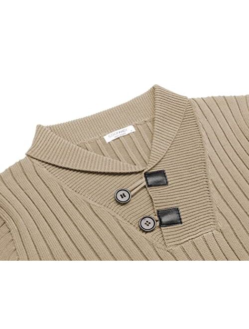 COOFANDY Men's Shawl Collar Sweaters Casual Relaxed Fit Button Knitted Pullover Sweater