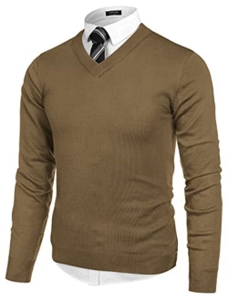 Men's Fashion V Neck Sweater Knit Slim Fit Long Sleeve Sweater Pullover