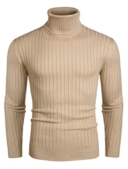 Men's Slim Fit Turtleneck Sweater Casual Pullover Sweater Lightweight Ribbed Sweater