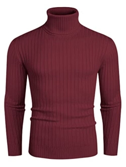 Men's Slim Fit Turtleneck Sweater Casual Pullover Sweater Lightweight Ribbed Sweater