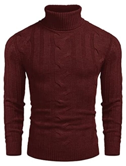 Men's Ribbed Turtleneck Slim Fit Casual Cable Knitted Pullover Sweaters