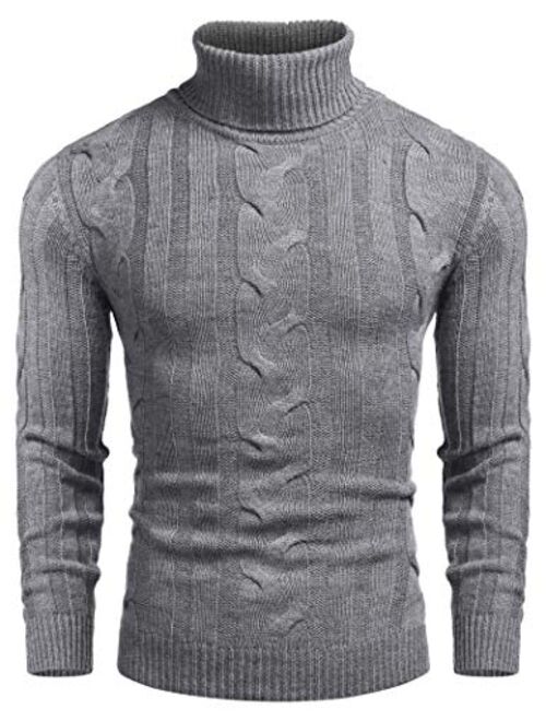 COOFANDY Men's Ribbed Turtleneck Slim Fit Casual Cable Knitted Pullover Sweaters