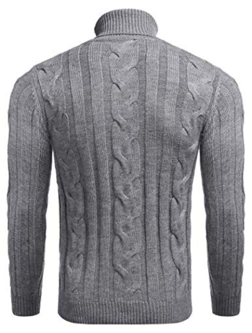 COOFANDY Men's Ribbed Turtleneck Slim Fit Casual Cable Knitted Pullover Sweaters