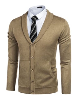 Mens Shawl Collar Cardigan Sweater Button Down Knitted Cardigans with Pockets