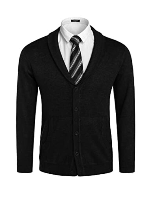 COOFANDY Mens Shawl Collar Cardigan Sweater Button Down Knitted Cardigans with Pockets