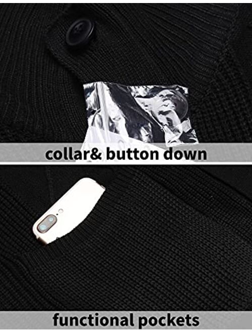 COOFANDY Men's Cardigan Sweater Casual Stand Collar Button Down Knitted Office Cardigan with Pockets