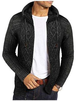 Men's Full Zip Knitted Cardigan Sweater Cable Knit Sweater with Pocket