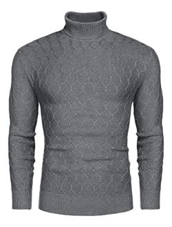 Men's Slim Fit Turtleneck Sweater Casual Twist Patterned Knitted Pullover Sweaters