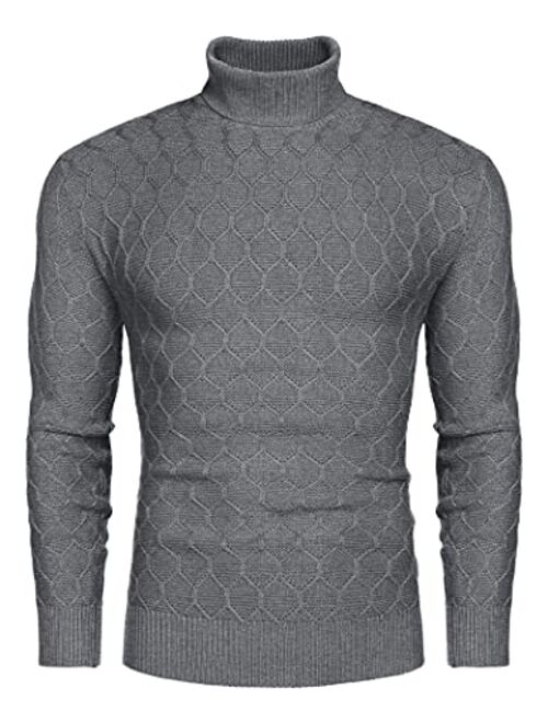 COOFANDY Men's Slim Fit Turtleneck Sweater Casual Twist Patterned Knitted Pullover Sweaters