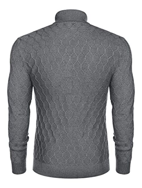 COOFANDY Men's Slim Fit Turtleneck Sweater Casual Twist Patterned Knitted Pullover Sweaters