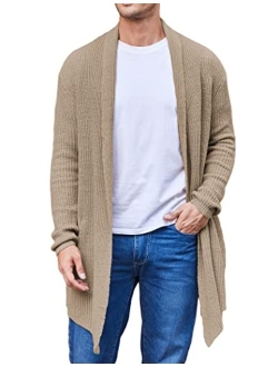 Men's Shawl Collar Knit Long Cardigan Ruffle Fashion Sweater Drape Cape