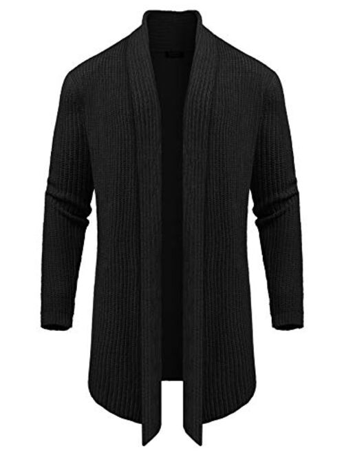 COOFANDY Men's Shawl Collar Knit Long Cardigan Ruffle Fashion Sweater Drape Cape