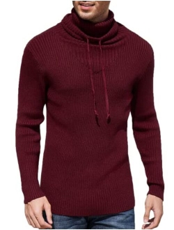 Men's Knitted Turtleneck Pullover Sweater Fall Cowl Neck Drawstring Sweaters