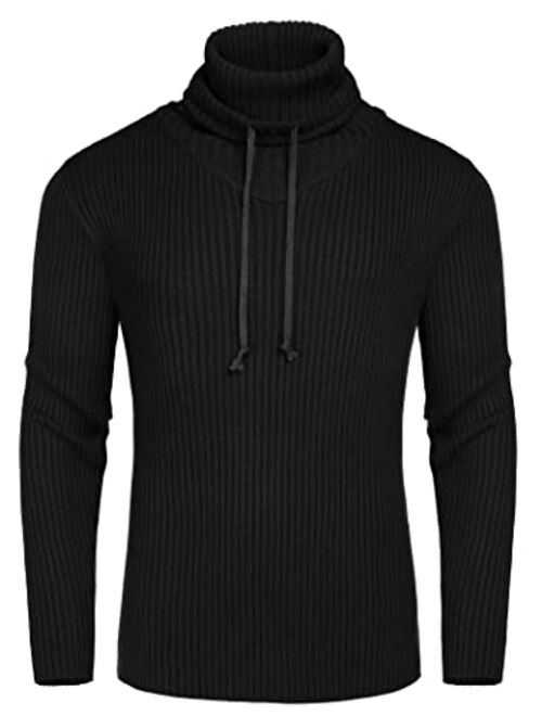 Buy COOFANDY Men's Knitted Turtleneck Pullover Sweater Fall Cowl Neck ...