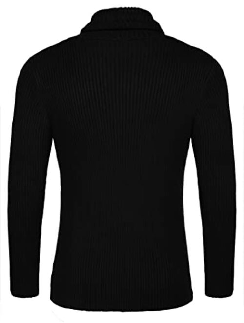 COOFANDY Men's Knitted Turtleneck Pullover Sweater Fall Cowl Neck Drawstring Sweaters