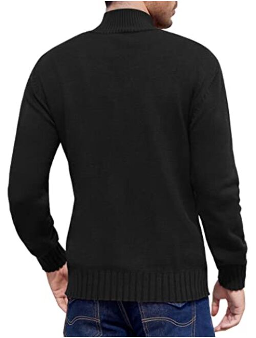 COOFANDY Men's Quarter Button Sweater Slim Fit Cable Knit Mock Neck Pullover Sweaters