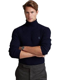 Ribbed Merino Wool Turtleneck Long Sleeve Sweater