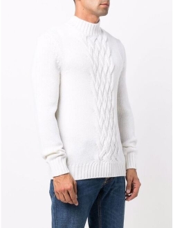 Cable Knit Panel Jumper High Neck Long Sleeve Pullover Sweater