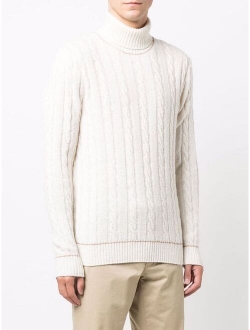 Cable Knit Roll Neck Jumer Pullover Textured Sweater