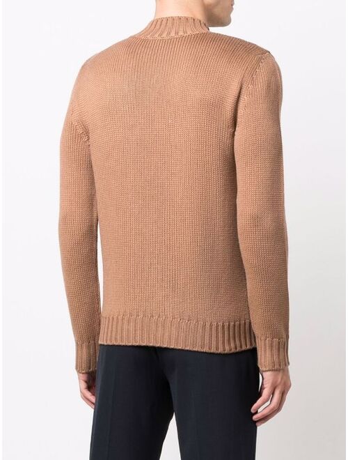 Cable Knit Panel Jumper Long Sleeve High Neck Pullover Sweater