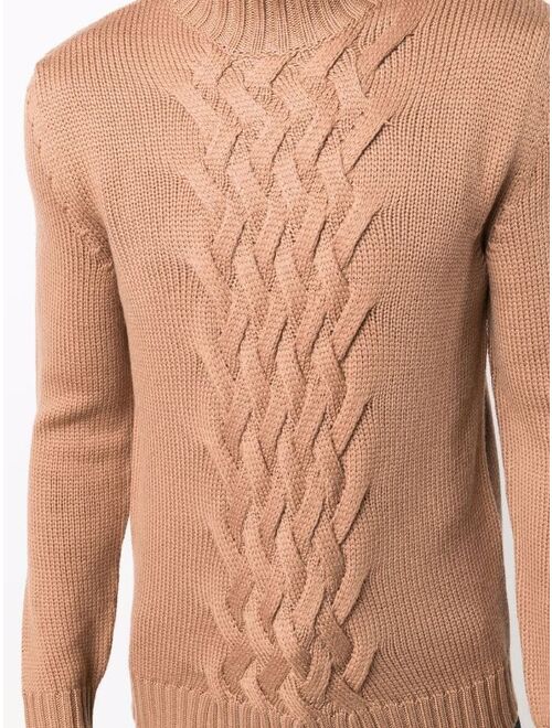 Cable Knit Panel Jumper Long Sleeve High Neck Pullover Sweater