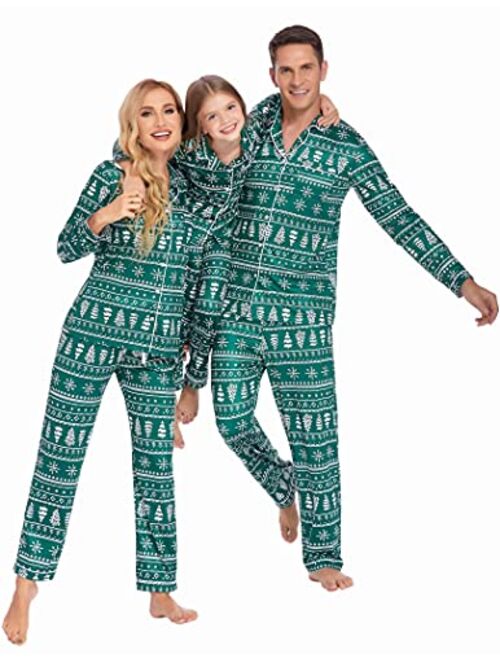 Ekouaer Christmas Family Matching Pajamas Long Sleeve Pj Set Festival Party Sleepwear with Button S-XXL