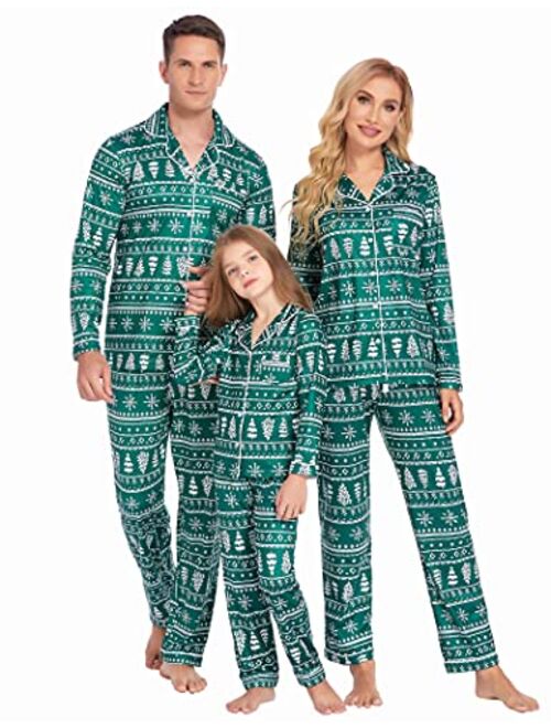 Ekouaer Christmas Family Matching Pajamas Long Sleeve Pj Set Festival Party Sleepwear with Button S-XXL
