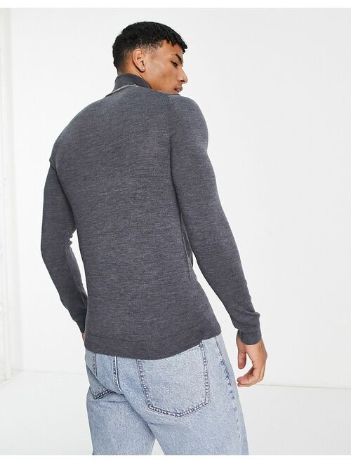 Asos Design Muscle Fit Merino Wool Roll Neck Sweater in Charcoal