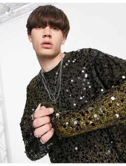 knit sequin sweater in black & gold twist yarn