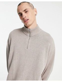 midweight oversized half zip sweater in stone