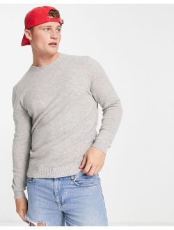 lambswool crew neck sweater in light gray