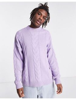 oversized cable knit sweater in lilac