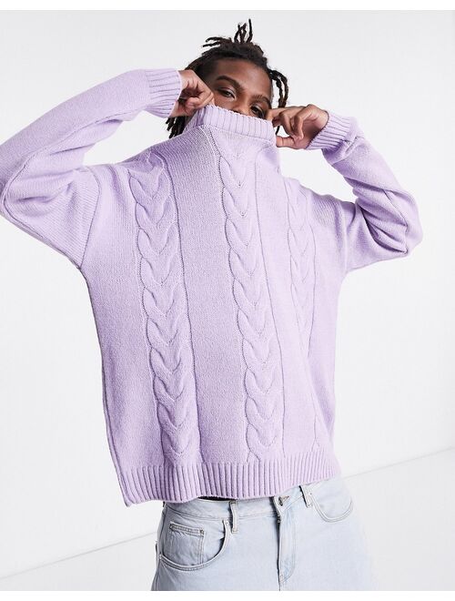 Asos Design oversized cable knit sweater in lilac