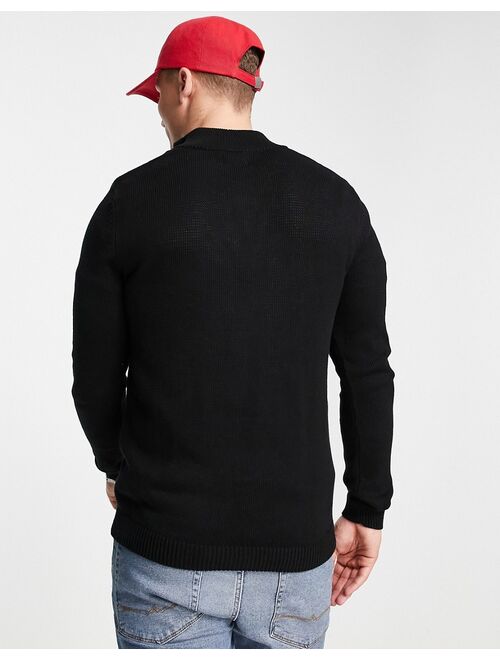 Asos Design midweight half zip cotton sweater in black