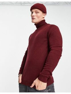 lambswool roll neck sweater in burgundy