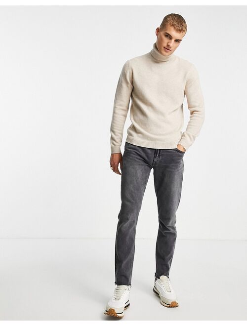 Asos Design lambswool roll neck sweater in oatmeal