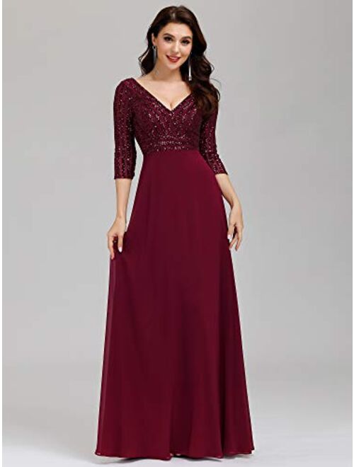 Ever-Pretty Women's Elegant V-Neck Long Sleeve Sequin Evening Party Dress 0751